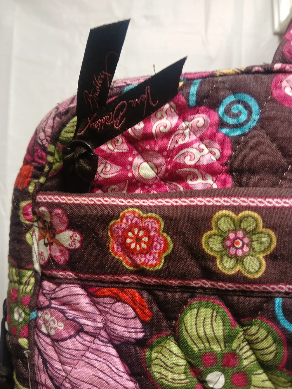 Vera Bradley Quilted Floral Laptop Carry Top in Brown and Pink